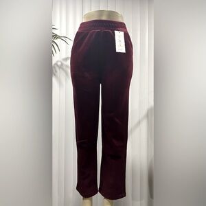 Burgundy Women's Velvet Elastic Waist Flare Pants